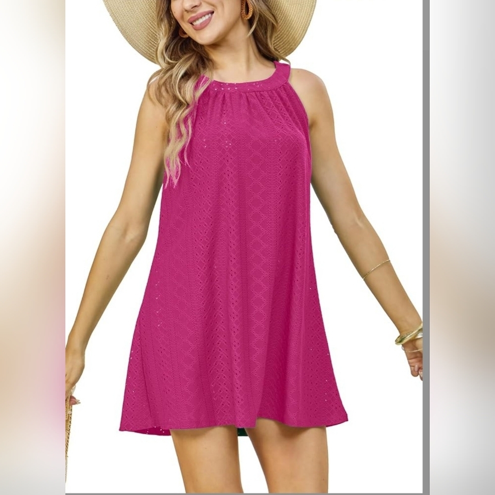 Women's Pink Swim Cover-Up With Eyelet Detail Size Large